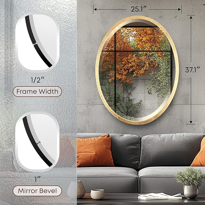 OVALCREST - Oval Wooden Beveled Wall Mirror - Image 3