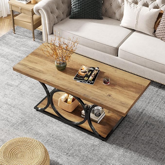 Tribesigns Rectangle Coffee Table, 47.24-inch Rustic Coffee Tables - Image 5