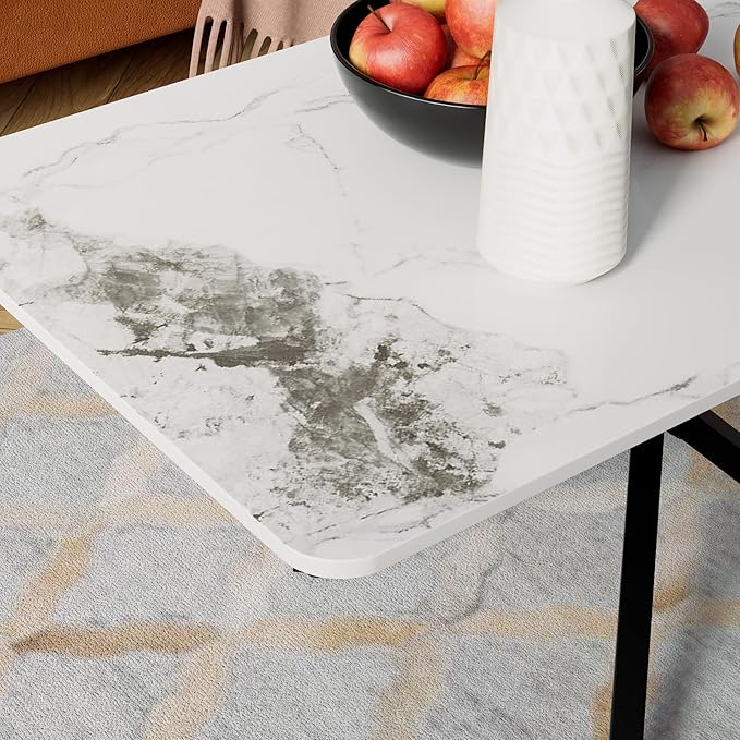 White Marble Coffee Table Modern Rectangular 40 Inch Living Room Table - Image 5