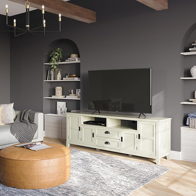 SIMPLIHOME Burlington SOLID WOOD 72 Inch Wide Transitional TV Media Stand in - Image 2