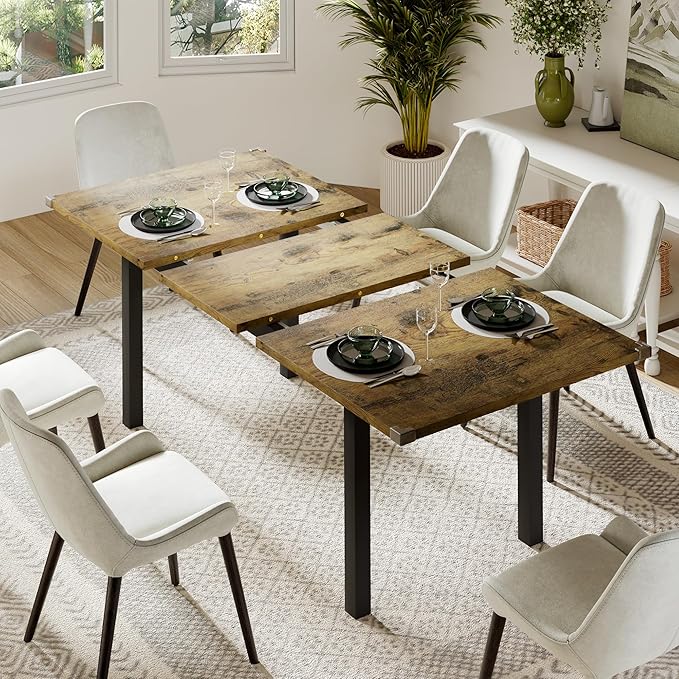 Feonase 63" Extendable Dining Table, Modern Farmhouse Dining Room Table by FEONASE