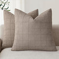 Foindtower Set of 2 Decorative Linen Check Throw Pillow Covers Neutral by Foindtower