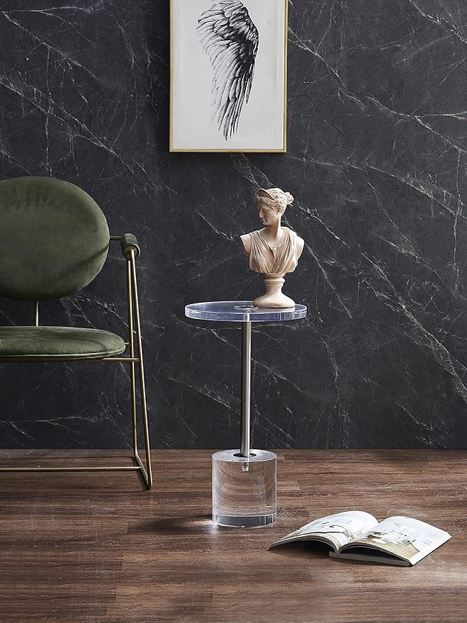 Clear Acrylic End Table, Side Table, Brushed Silver Metal, - Image 3