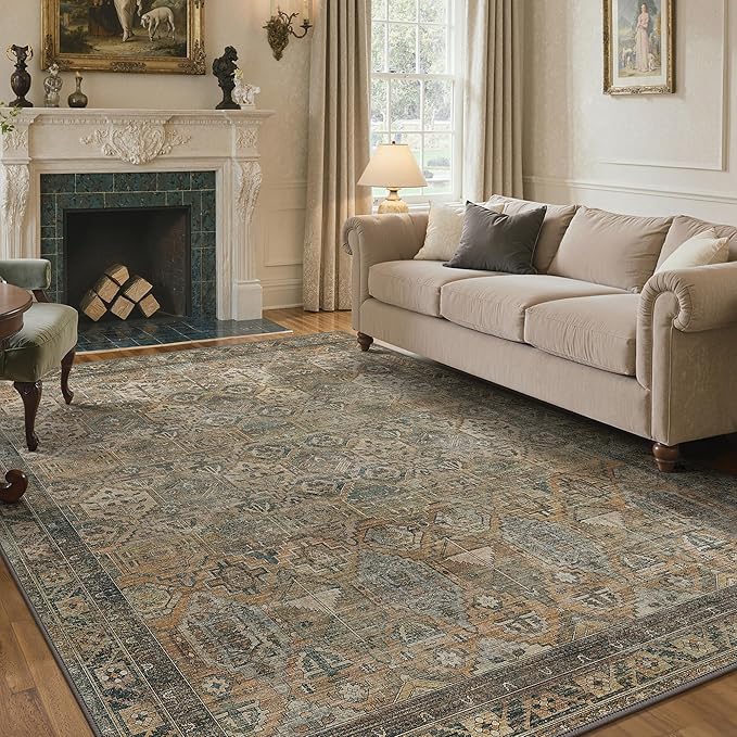 GENIMO 9x12 Area Rugs for Living Room, Machine Washable Non Slip Vintage Rugs by GENIMO