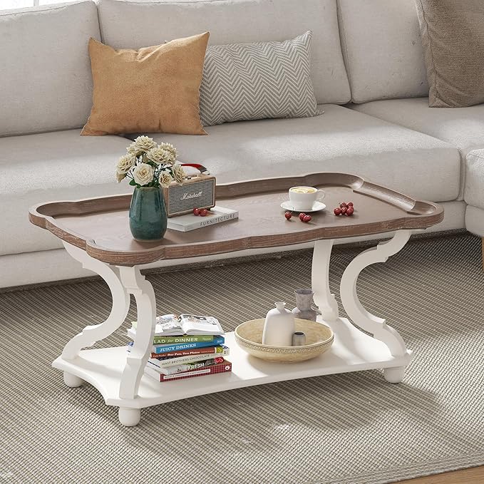 Function Home Farmhouse Coffee Table, Rustic White Cocktail Table - Image 6