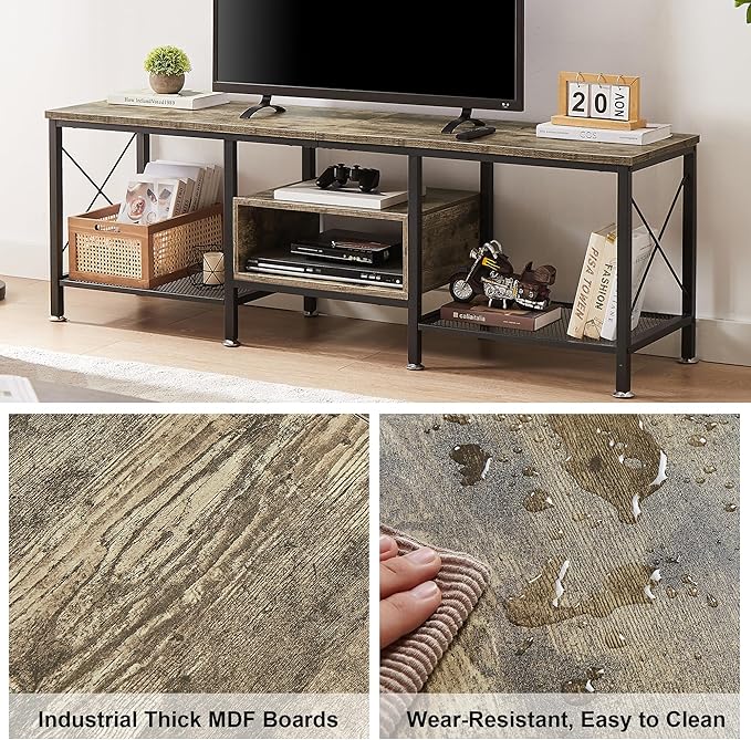 VECELO Industrial TV Stand for 75 Inch Television Cabinet 3-Tier Console - Image 3