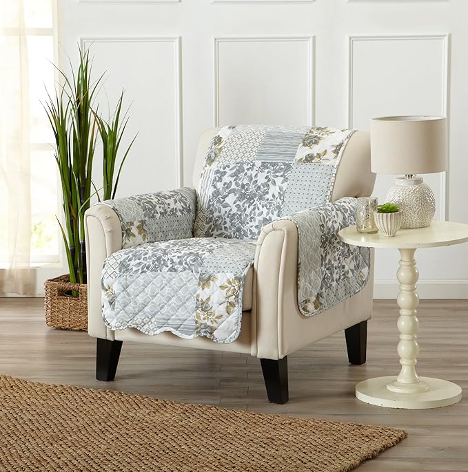 Patchwork Scalloped Printed Furniture Protector Stain Resistant Chair Cover by GreatBayHome