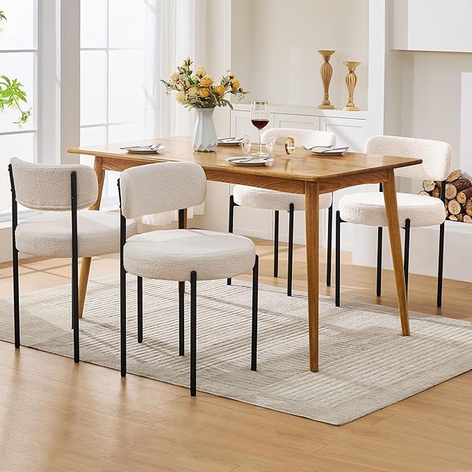 Dining Chairs Set of 4, Curved Backrest Upholstered Dining Room Chairs by Viroformo