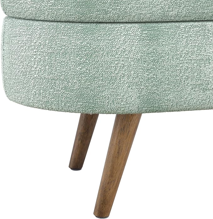 Oval Storage Bench 43.5" Linen Fabric Upholstered Entryway Bench - Image 7