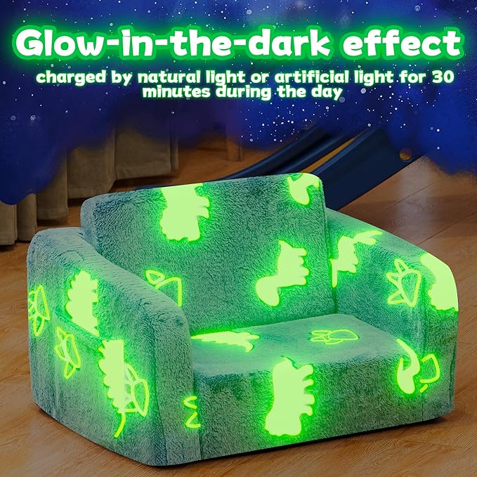 Lamerge 2-in-1 Soft Toddler Couch Fold Out, Foldable Toddler Chair, Glow in The - Image 7