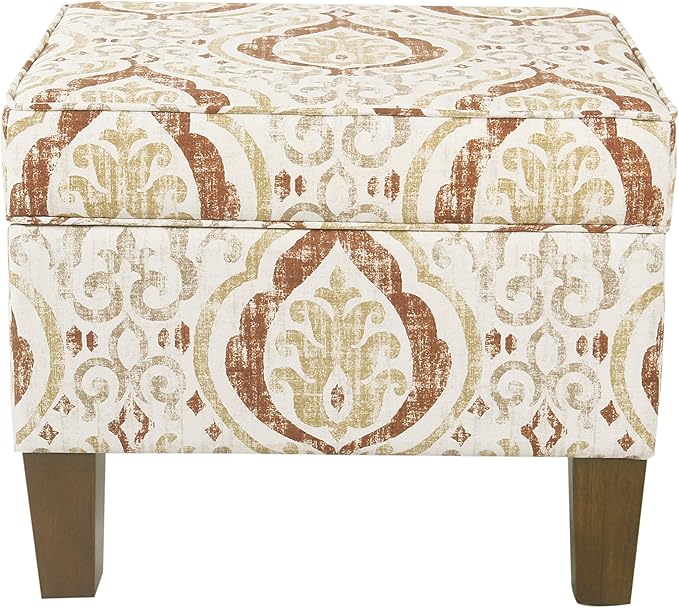 Square Ottoman - Burnt Orange and Cream Medallion by Spatial+Order
