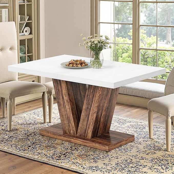 47" Dining Table, Wooden Kitchen Dinner Table Heavy Duty, Farmhouse Table by HIGREENA