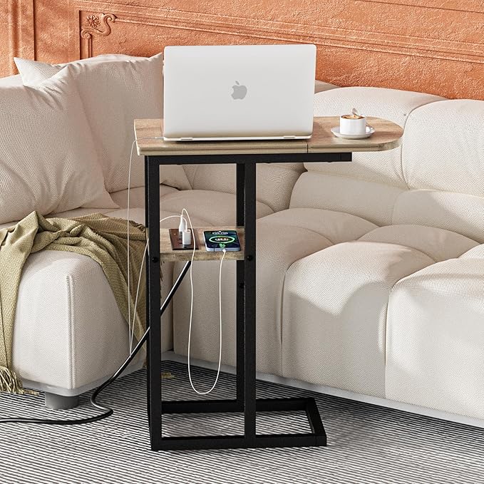 C Table End Table with Charging Station, Couch C Shaped Side Table - Image 5