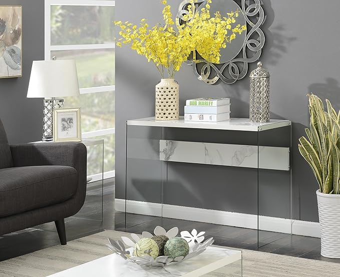 Convenience Concepts SoHo Console Table/Desk, Faux White Marble - Image 2
