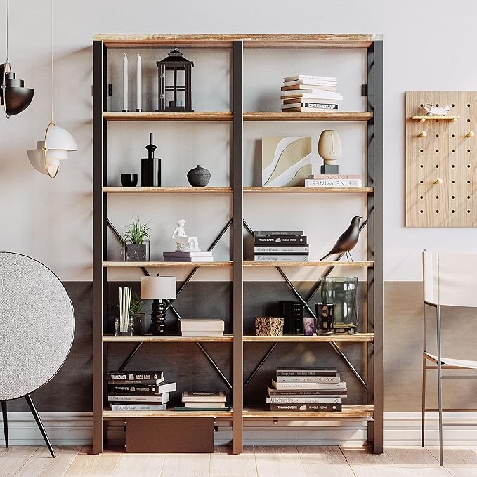 IRONCK Bookshelves Double Wide 6-Tier 76" H, Open Large Bookcase, Industrial - Image 5