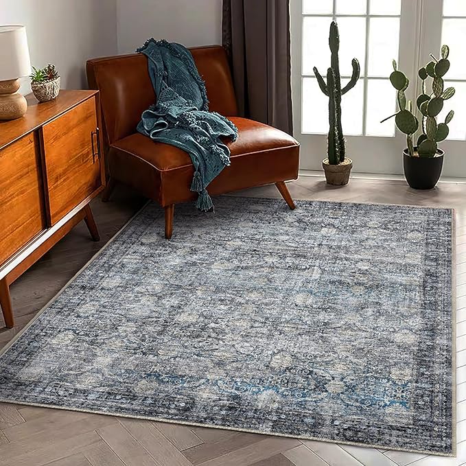 Area Rug 5'x7' Washable Rug Vintage Traditional Floor Cover Thin Retro Kitchen - Image 2