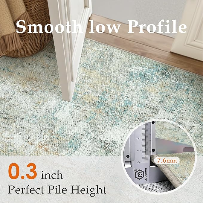 9x12 Area Rug Teal Beige Modern Neutral Abstract Living Room Bedroom Indoor - Image 7
