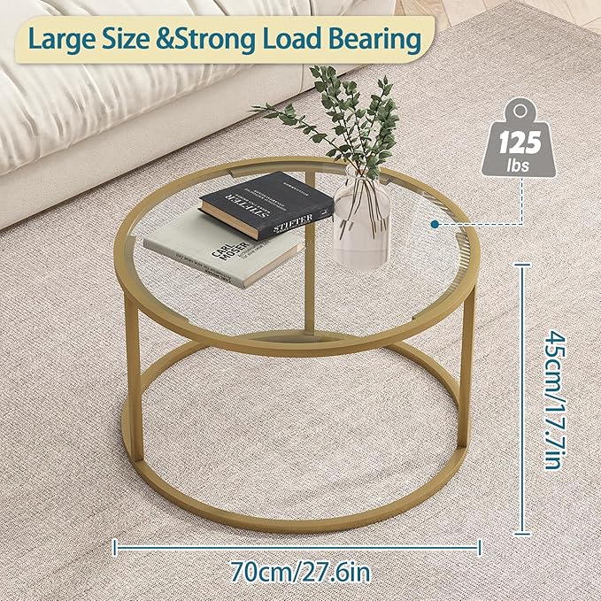 Glass Coffee Table, Round Gold Coffee Table - Image 2