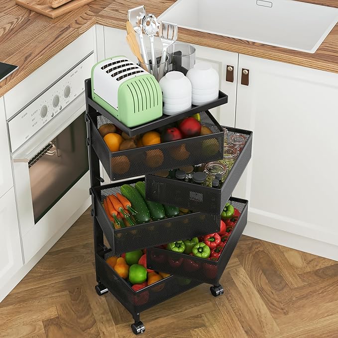 Rolling Rotating Storage Cart No Assembly Required，Bathroom Shelf Fruit and - Image 5