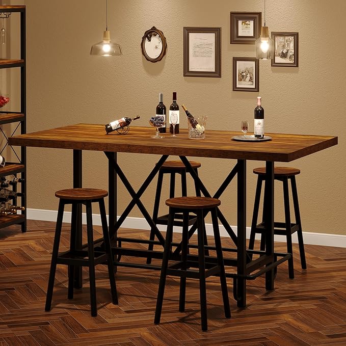 Tribesigns Bar Table, Industrial Counter Height Pub Table - Image 4