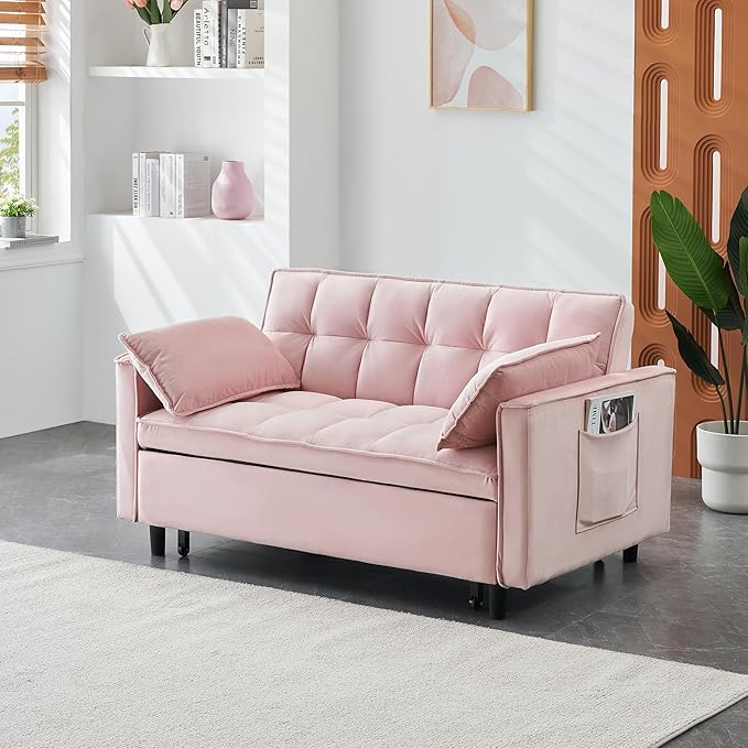 Ball & Cast Convertible Sofa Bed, Loveseat Sleeper Sofa W/Pull-Out Bed&2 Pillows - Image 3