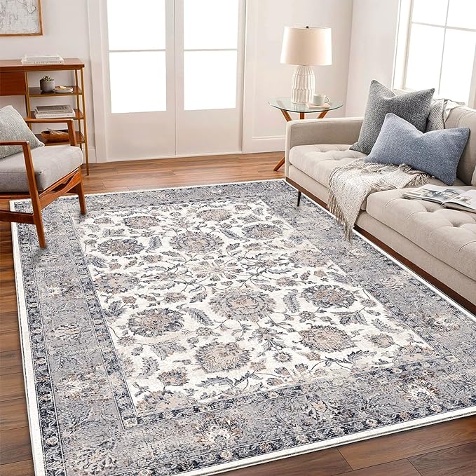 Washable Area Rug 5x7 Retro Boho Chic Medallion Distressed Design Living Room - Image 2