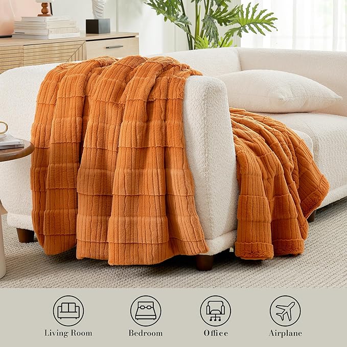 Amélie Home Luxury Striped Faux Fur Throw Blanket - Image 7