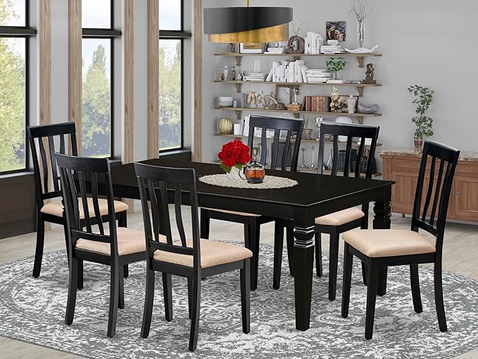 East West Furniture LGAN7-BLK-C 7 Piece Kitchen Table Set Consist of a - Image 2