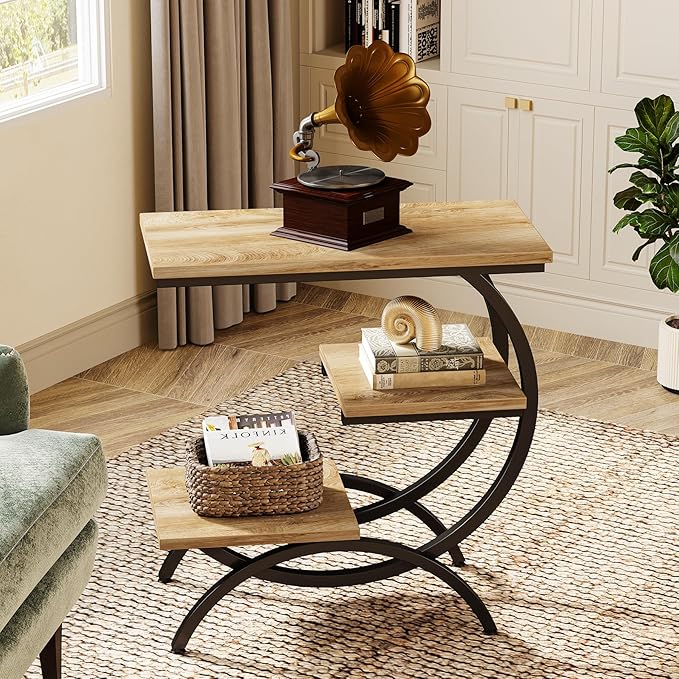 Tribesigns C-Shaped End Table, Industrial 3-Tier Small Side Table - Image 7