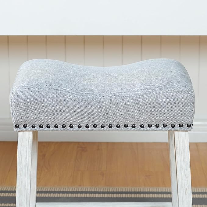 Roundhill Furniture Coco Upholstered Backless Saddle Seat Counter Stools 25.5" - Image 2