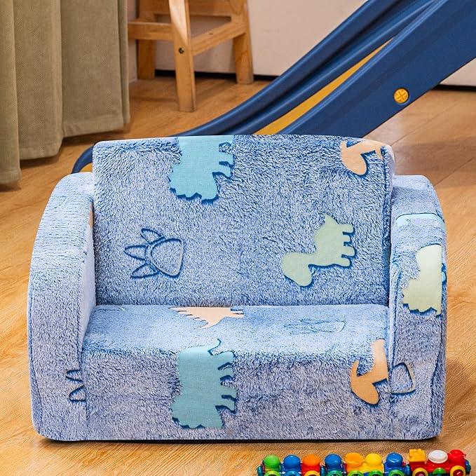 Lamerge 2-in-1 Soft Toddler Couch Fold Out, Foldable Toddler Chair, Glow in The - Image 9