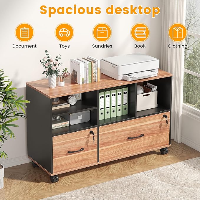 2 Drawer Wood Mobile Large Lateral File Cabinet - Image 6