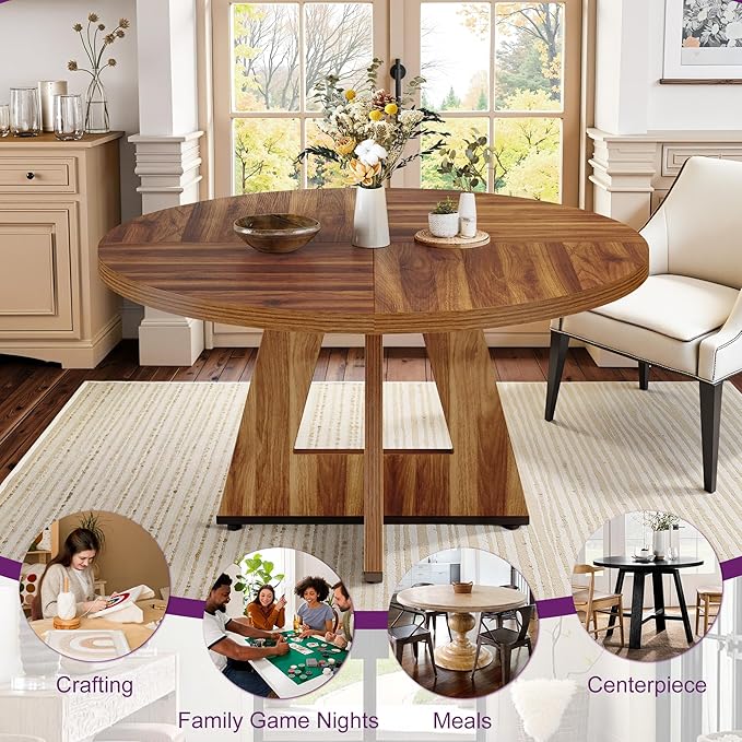 Round Dining Table for 4, Farmhouse Table for Dining Room, Living Room - Image 5