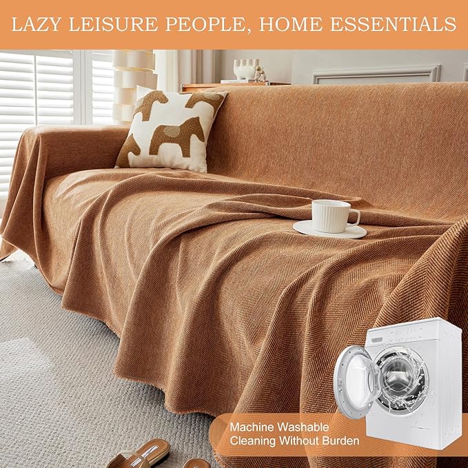 STACYPIK Burnt Orange Chenille Couch Cover, Modern Tangerine Sofa Covers - Image 7