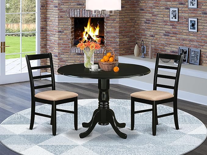 East West Furniture DLPF3-BLK-C 3 Piece Dining Set Contains a Round Dining Room - Image 2