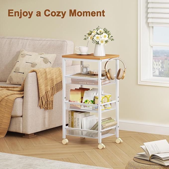 Hoctieon Rolling Storage Cart, 4-Tier Wide Panel Rolling Kitchen Storage Cart - Image 3