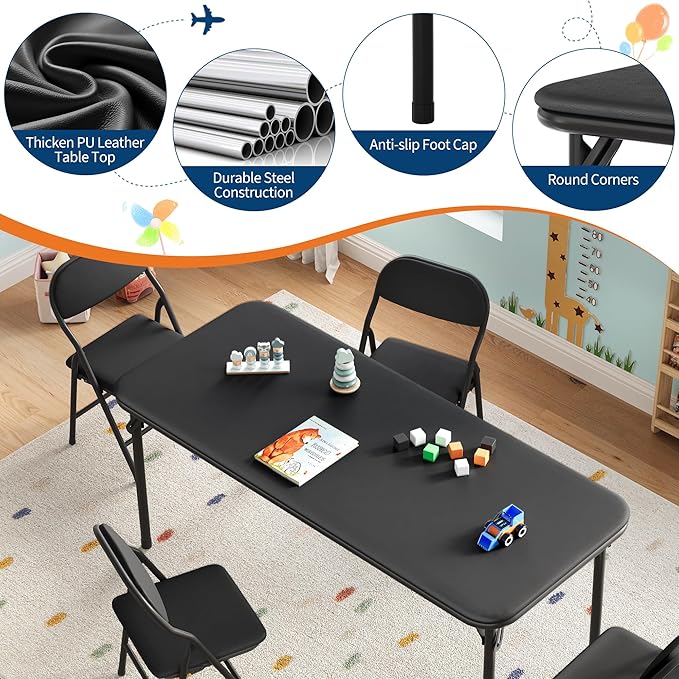 GarveeHome 5-Piece Kids Folding Table and Chairs Set, Toddlers Children's - Image 4