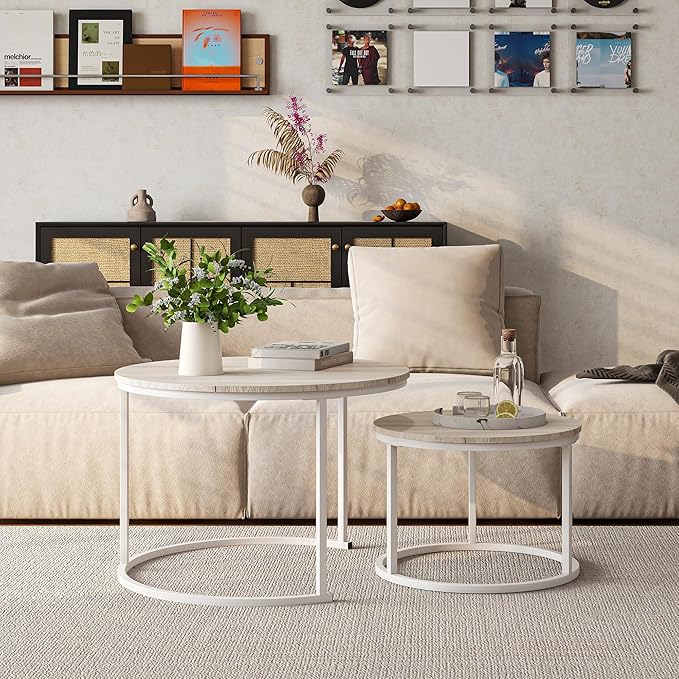 Round Coffee Table Set of 2 End Tables - Image 7