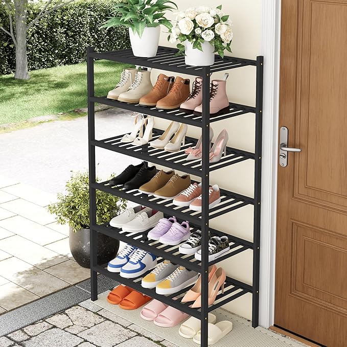 Smiry Shoe Rack, 6 Tier Thick Bamboo Shoe Organizer, Stackable Free Standing - Image 7
