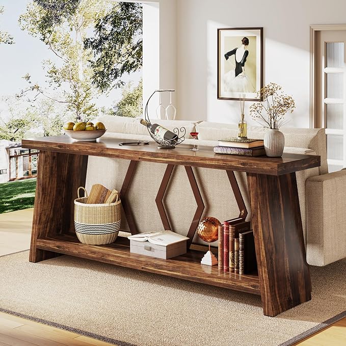Tribesigns 70.86-Inch Farmhouse Console Table, Industrial Narrow Long Sofa by Tribesigns