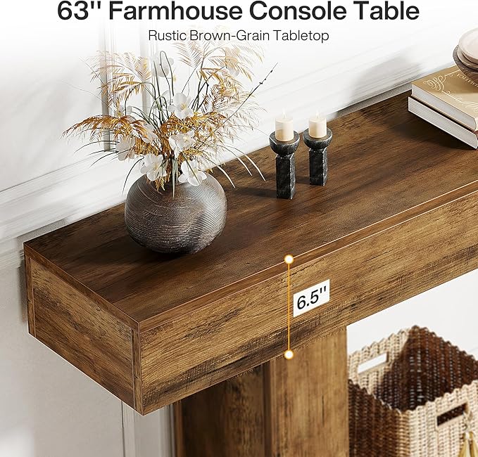 Tribesigns 63" Console Table, Farmhouse 2-Tier Entryway Table - Image 8