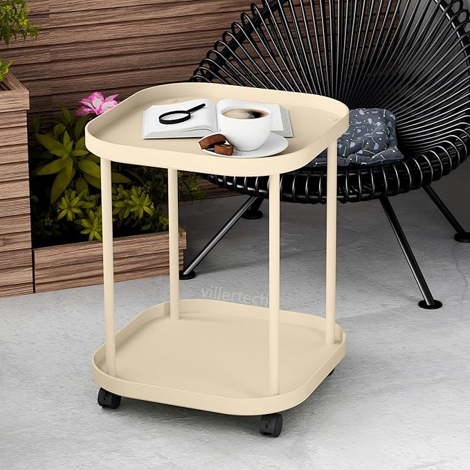 Side Table with Wheels, End Table Living Room Plastic Mobile Sofa Side Table - Image 4