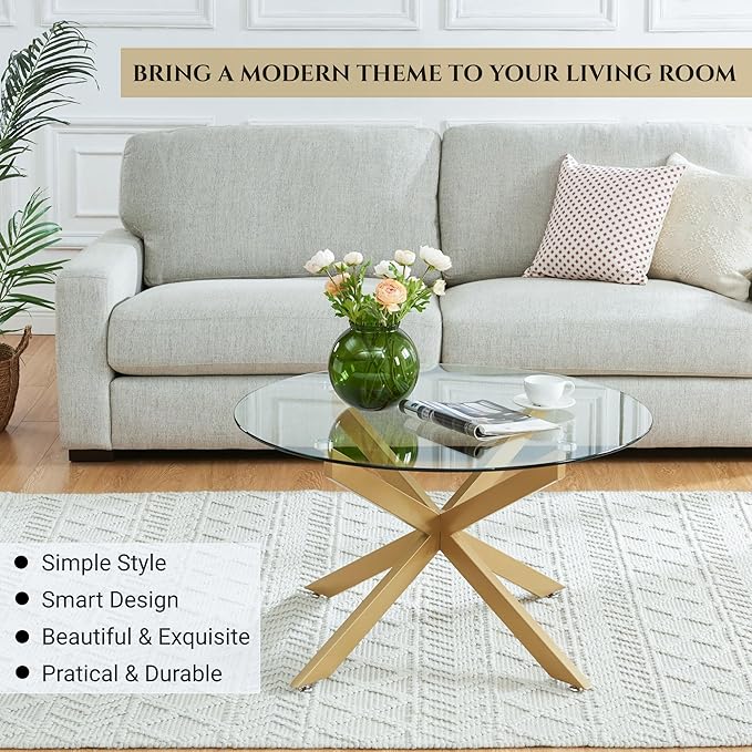 Round Glass Coffee Tables for Living Room, Home Office, Modern & Simple Center - Image 3