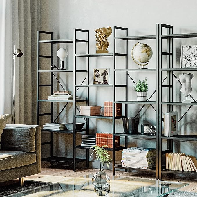 IRONCK Bookcases and Bookshelves Triple Wide 5 Tiers Industrial Bookshelf - Image 2
