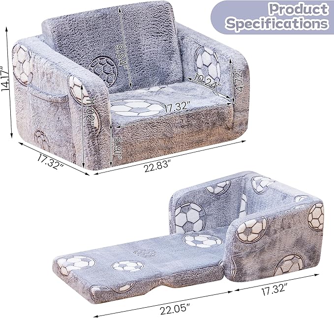 Lamerge 2-in-1 Soft Toddler Couch Fold Out, Foldable Toddler Chair, Glow in The - Image 3