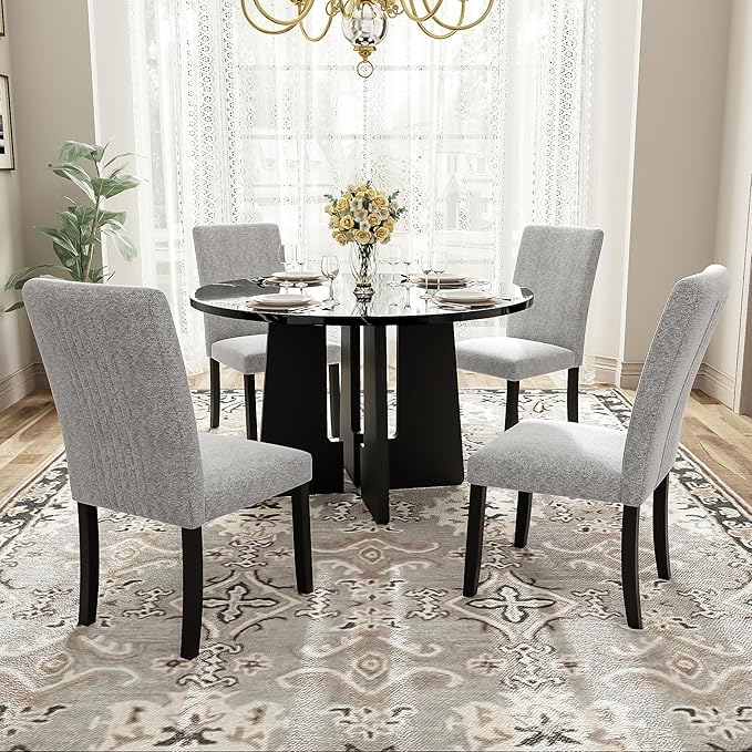 Ball & Cast Dining Table Set for 4, 5-Piece Kitchen Table Set W/ 43" Round Faux - Image 2