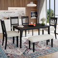 Merax 6-Piece Retro Dining Table Set, 6 Seats Wooden Rectangular Table by Merax