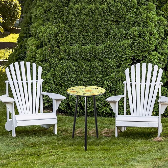 2 Packs Metal Mosaic Round Side Table 13.2" Small Outdoor Patio Round Accent - Image 2