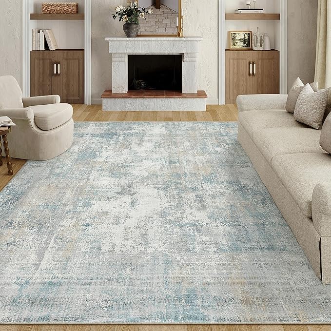 8x10 Washable Area Rug Blue Cream Modern Neutral Abstract Living Room Bedroom - Image 5