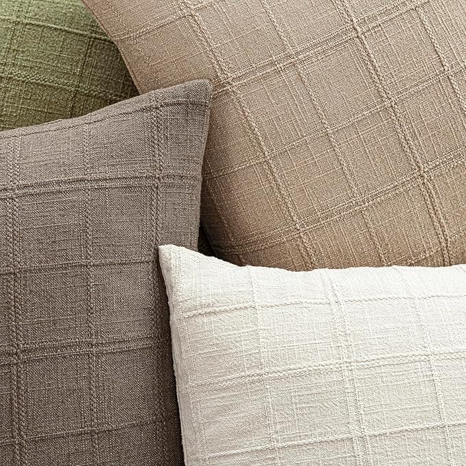 Foindtower Set of 2 Decorative Linen Check Throw Pillow Covers Neutral - Image 4